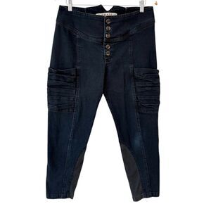 Prairie Underground Organic Cotton Crop Blue Denim Button Fly Moto Jeans Sz 31